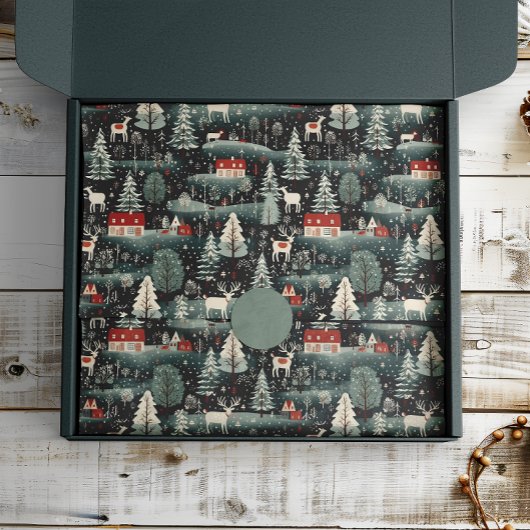 Snowy Winter Farmhouse Seidenpapier