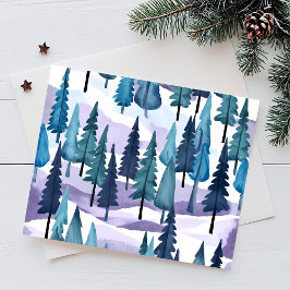 Snowy Winter Forest | Lila Weihnachtsfarbe Feiertagspostkarte