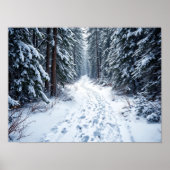 Snowy Winter Forest Path With Footprints Hiking Poster (Vorne)
