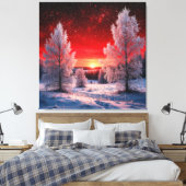 Snowy Winter Forest Under Red Sunset Leinwanddruck (Insitu (Schlafzimmer))