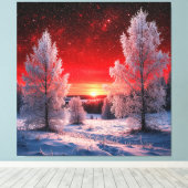 Snowy Winter Forest Under Red Sunset Leinwanddruck (Insitu (Holzboden))