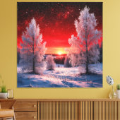 Snowy Winter Forest Under Red Sunset Leinwanddruck (Insitu (Wohnzimmer))