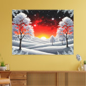 Snowy Winter Forest Under Red Sunset Leinwanddruck (Insitu (Wohnzimmer))