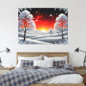 Snowy Winter Forest Under Red Sunset Leinwanddruck (Insitu (Schlafzimmer))