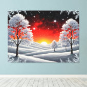Snowy Winter Forest Under Red Sunset Leinwanddruck (Insitu (Holzboden))