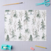 Snowy Winter Green Trees Weihnachtsmuster Seidenpapier (Basteln)