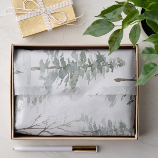 Snowy Winter Green Trees Weihnachtsmuster Seidenpapier (Geschenk)