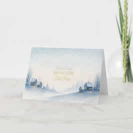 Snowy Winter Hillside Village with Warm Christmas  Feiertagskarte