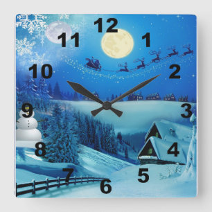 Snowy Winter Holiday Fantasy Quadratische Wanduhr