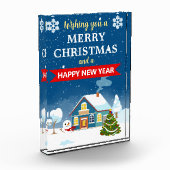 Snowy Winter House Landschaft Frohe Weihnachten Fotoblock (Links)
