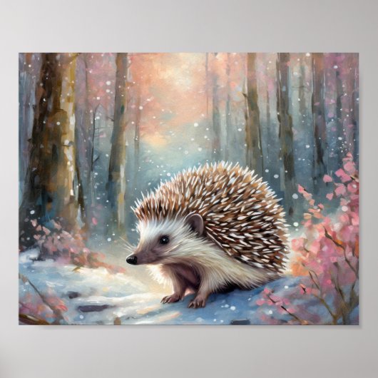 Snowy Winter Igel Moderne Kunst Poster (Vorne)