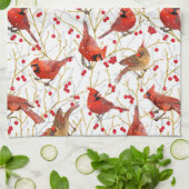 Snowy Winter Kardinals Winterberge Weihnachten Geschirrtuch (Gefaltet)