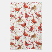 Snowy Winter Kardinals Winterberge Weihnachten Geschirrtuch (Vertikal)