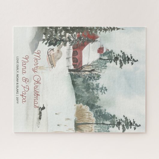 Snowy Winter Landschaft Optionale Textfarbe Puzzle (Horizontal)