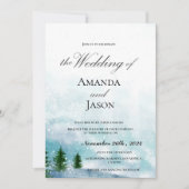 Snowy Winter Morning Blue Hues Wedding Einladung (Vorderseite)