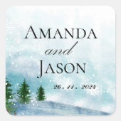 Snowy Winter Morning Blue Hues Wedding Quadratischer Aufkleber (Vorderseite)