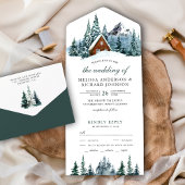 Snowy Winter Mountain Forest Cabin Lodge Hochzeit All In One Einladung