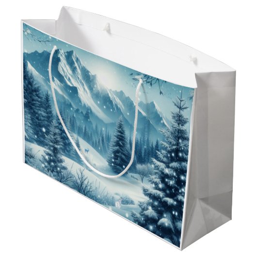 Snowy Winter Mountain Große Geschenktüte (Rückseite Schrägansicht)