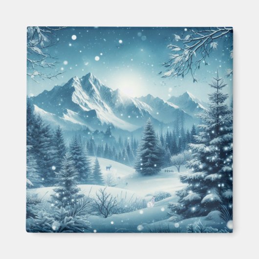Snowy Winter Mountain Magnet (Vorne)