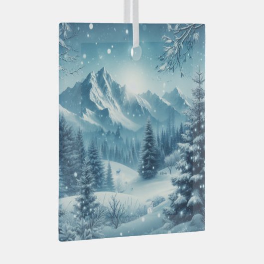 Snowy Winter Mountain Ornament Aus Glas (Vorderseite Rechts)
