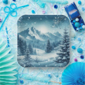 Snowy Winter Mountain Pappteller (Party)