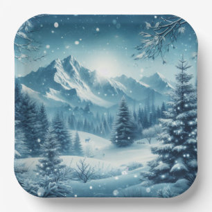 Snowy Winter Mountain Pappteller