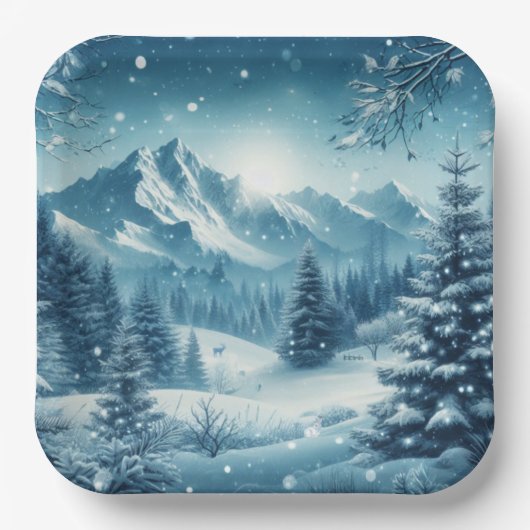 Snowy Winter Mountain Pappteller (Vorderseite)