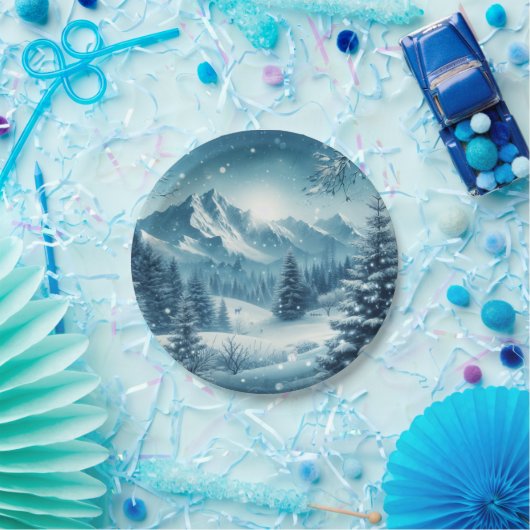 Snowy Winter Mountain Pappteller (Party)