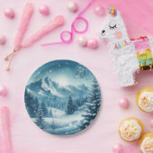 Snowy Winter Mountain Pappteller (Party)