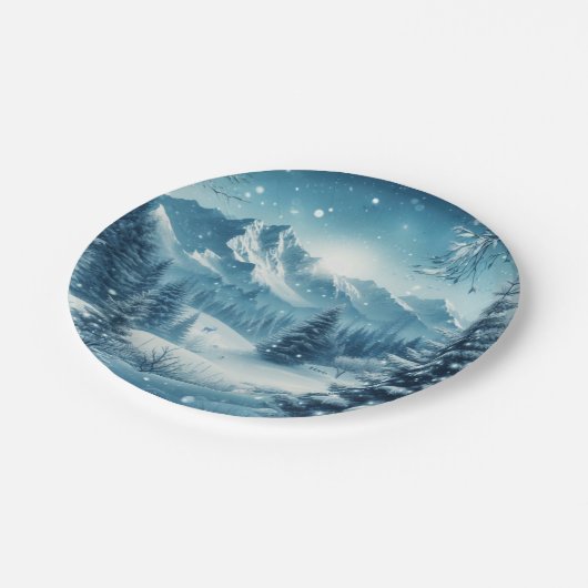 Snowy Winter Mountain Pappteller (Schrägansicht)
