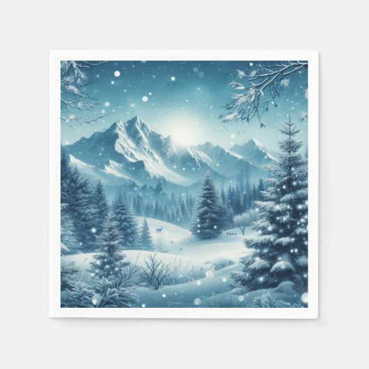 Snowy Winter Mountain Serviette (Vorderseite)