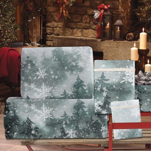 Snowy Winter Mountain Wald Wälder Schneeflocken Geschenkpapier