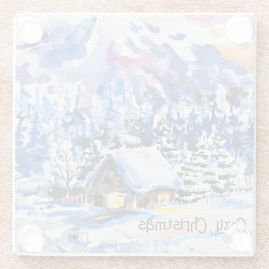 Snowy Winter Mountainbike Gemütliche Weihnachten Glasuntersetzer (Rückseite)