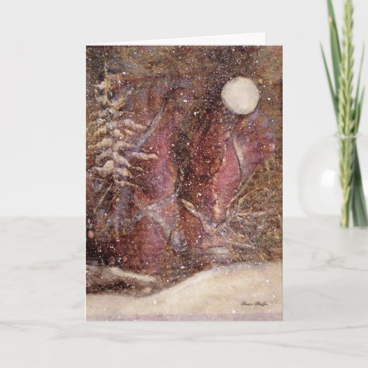 Snowy-Winter-Nachtweihnachtskarte Feiertagskarte (Vorderseite)