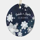 Snowy Winter Navy Blue Wedding Keepake Keramikornament (Links)