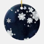 Snowy Winter Navy Blue Wedding Keepake Keramikornament (Hinten)