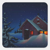 Snowy Winter Night Landscape Square Sticker (Vorderseite)