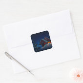 Snowy Winter Night Landscape Square Sticker