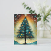 Snowy Winter Night Mountain Weihnachtsbaum Feiertagspostkarte (Stehend Vorderseite)
