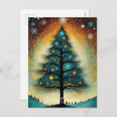 Snowy Winter Night Mountain Weihnachtsbaum Feiertagspostkarte (Vorne/Hinten)