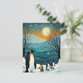 Snowy Winter Night Pinguin Weihnachtsferien Feiertagspostkarte (Stehend Vorderseite)