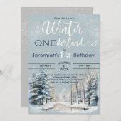 Snowy Winter ONEderland 1. Geburtstag Junge Einladung (Vorne/Hinten)