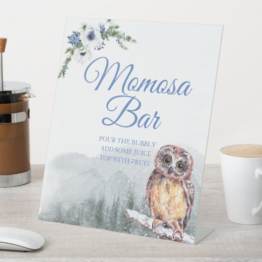 Snowy Winter Owl Baby Dusche Momosa Tafelschild Sockelschild (In Situ)