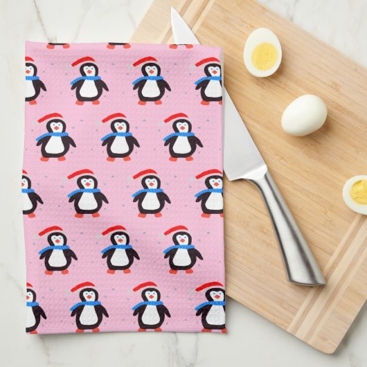 Snowy Winter Penguin Geschirrtuch (Viertel Falte)