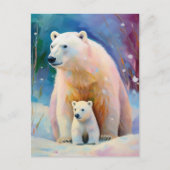 Snowy Winter Polar Bears Modern Art Postkarte (Vorderseite)