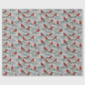Snowy Winter Red Cardinal Bird Pattern Geschenkpapier (Flach)