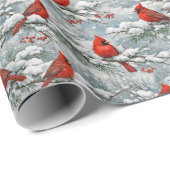 Snowy Winter Red Cardinal Bird Pattern Geschenkpapier (Rolleneckpunkt)