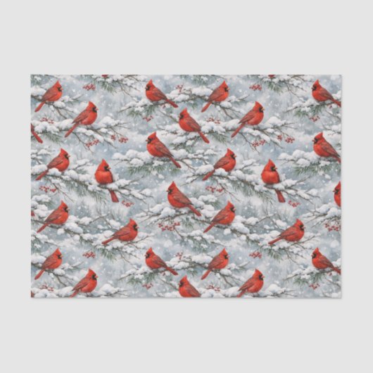 Snowy Winter Red Cardinal Bird Pattern Seidenpapier (Vorderseite)