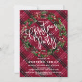 Snowy Winter Red Floral Wreath Flanell Weihnachten Einladung (Vorderseite)
