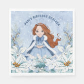 Snowy Winter Red Haired Princess Birthday Serviette (Vorderseite)